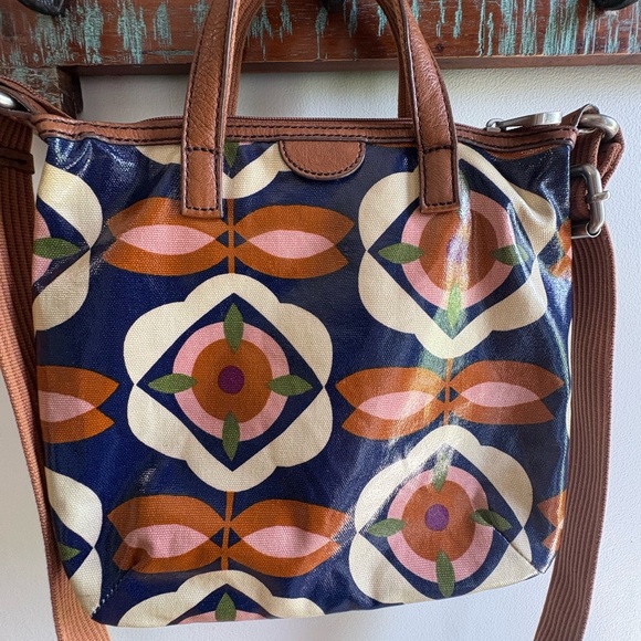 Fossil Keyper Key Per Purse Handbag Coated Textile Leather Trim Floral - Picture 3 of 9